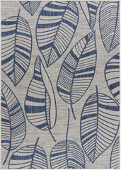 8' x 10' Navy Leaves Indoor Outdoor Area Rug