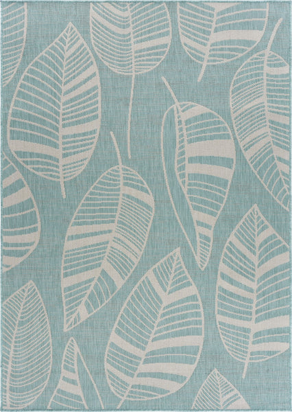5' x 7' Teal Leaves Indoor Outdoor Area Rug