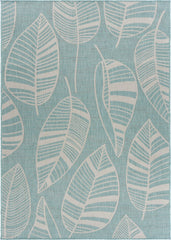 5' x 7' Teal Leaves Indoor Outdoor Area Rug