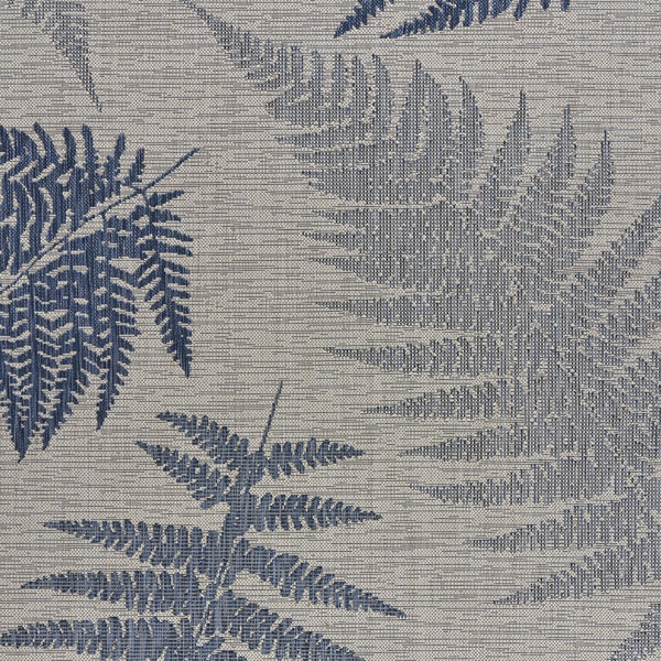 5' x 7' Navy Fern Leaves Indoor Outdoor Area Rug