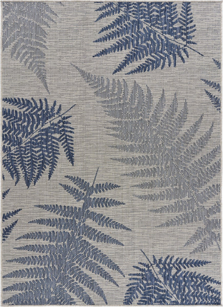 8' x 10' Navy Fern Leaf Indoor Outdoor Area Rug