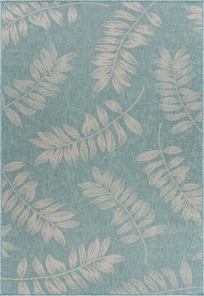 5' x 7' Teal and Ash Sprigs Indoor Outdoor Area Rug