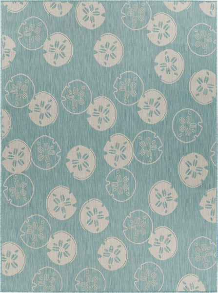 5' x 7' Teal Sand Dollars Indoor Outdoor Area Rug