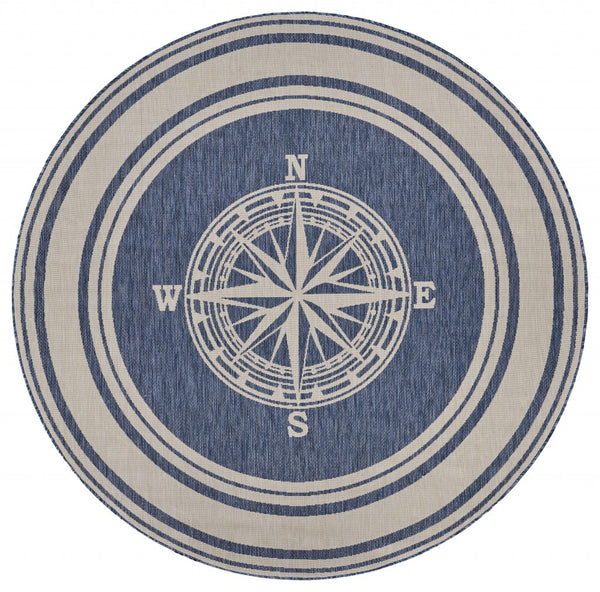 8' Round Navy Nautical Indoor Outdoor Area Rug