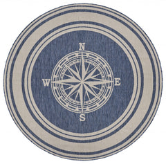 8' Round Navy Nautical Indoor Outdoor Area Rug