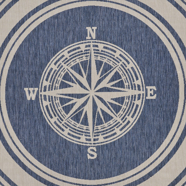8' Round Navy Nautical Indoor Outdoor Area Rug