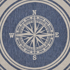 8' Round Navy Nautical Indoor Outdoor Area Rug