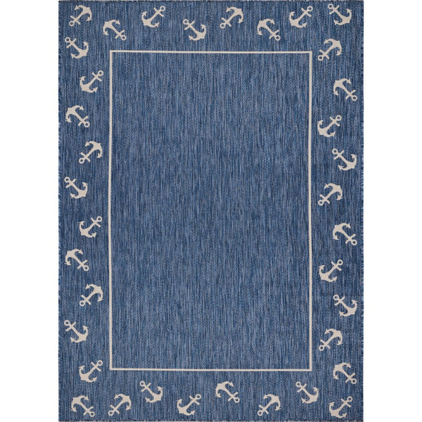 5' x 7' Navy Anchor Indoor Outdoor Area Rug