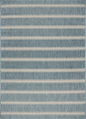 5' x 7' Teal Striped Indoor Outdoor Area Rug