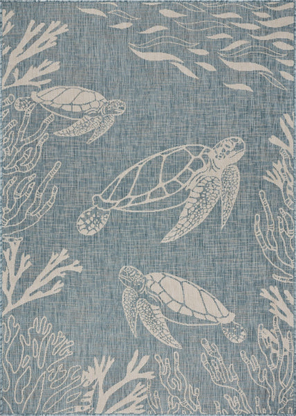 5' x 7' Teal Turtle Indoor Outdoor Area Rug