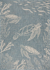 5' x 7' Teal Turtle Indoor Outdoor Area Rug