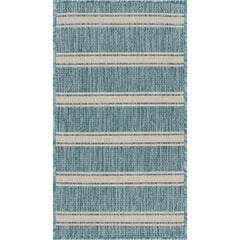 2' x 3' Teal Striped Indoor Outdoor Scatter Rug
