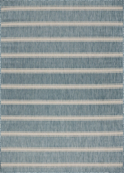 3' x 5' Teal Striped Indoor Outdoor Area Rug