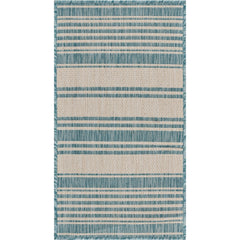 2' x 3' Teal Uneven Stripe Indoor Outdoor Scatter Rug