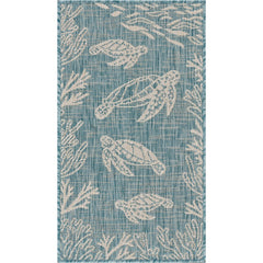 2' x 3' Teal Turtle Indoor Outdoor Scatter Rug