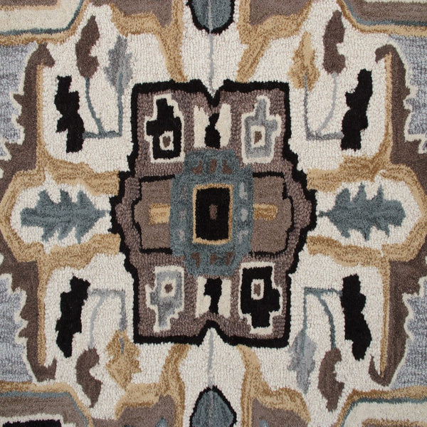5' Gray and Beige Medallion Area Rug