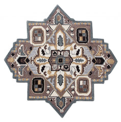 7' Gray and Beige Medallion Area Rug