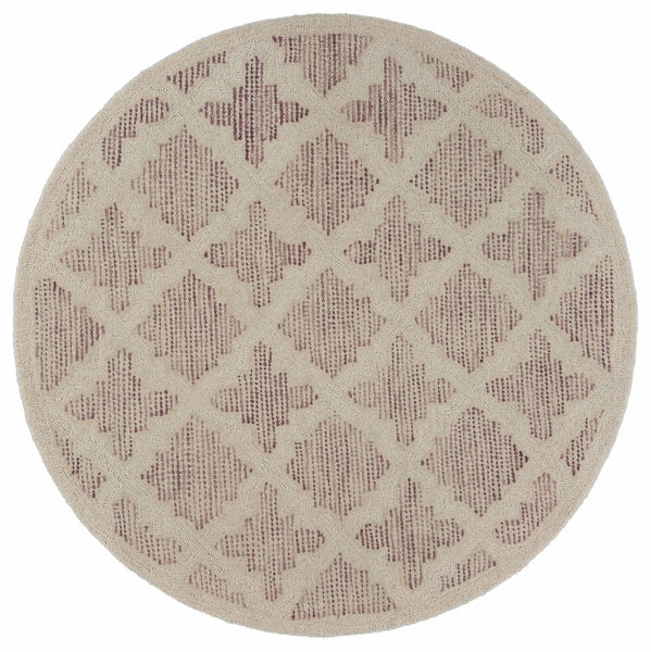 4' Round Blush Pink Floral Lattice Area Rug