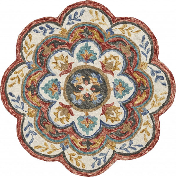 6' Round Red Layered Petals Area Rug
