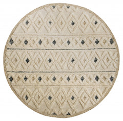 6' Round Cream and Blue Striped Diamonds Area Rug