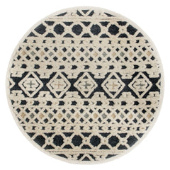 6' Round Blue and Cream Decorative Area Rug