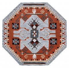 6' Round Terracotta Tribal Area Rug