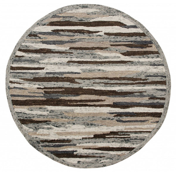 6' Round Brown and Gray Camouflage Area Rug