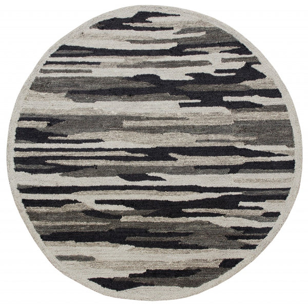 6' Round Black and Gray Camouflage Area Rug