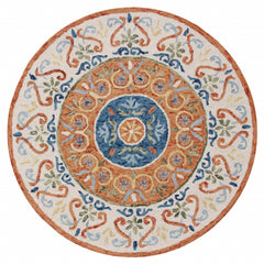 6' Round Orange Traditional Medallion Area Rug