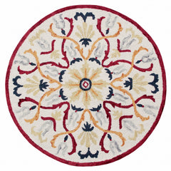 6' Round Red and Ivory Floral Filigree Area Rug