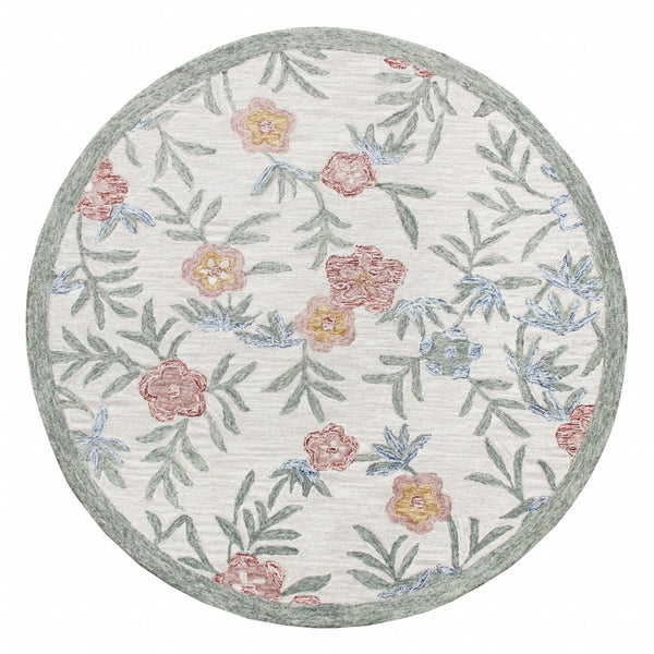 6' Round Gray Floral Traditional Area Rug