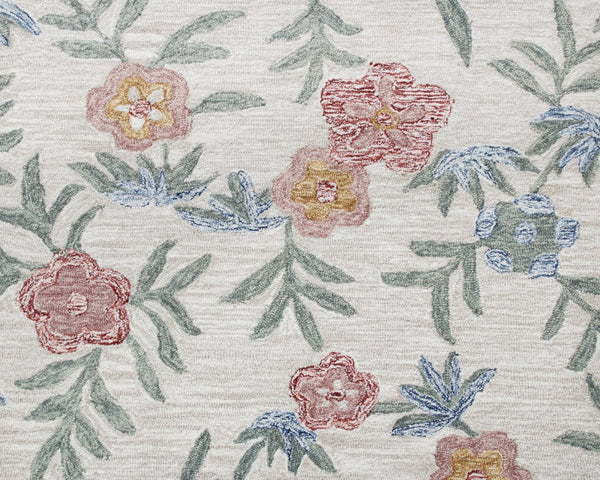 6' Round Gray Floral Traditional Area Rug