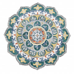 6' Round Teal Floral Mandala Area Rug