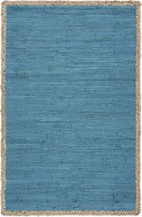3' x 4' Blue and Tan Braided Border Area Rug