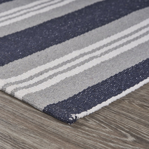 3' x 4' Navy and Ivory Striped Runner Rug