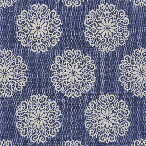 2' x 6' Navy and Ivory Floral Motif Runner Rug