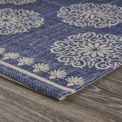 2' x 6' Navy and Ivory Floral Motif Runner Rug