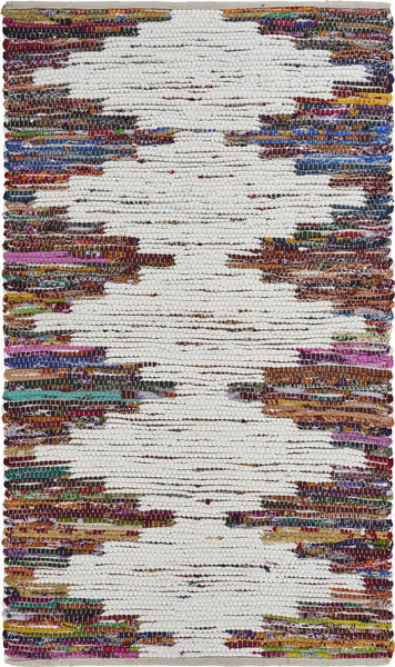 3' x 5' White and Colorful Chindi Area Rug