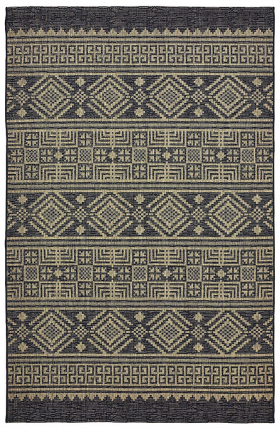 8' x 10' Black Geometric Indoor Outdoor Area Rug