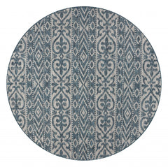 8' Round Blue Geometric Indoor Outdoor Area Rug