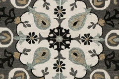 7' Round Gray and White Floral Medallion Area Rug