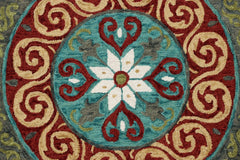 5' Round Red and Sage Medallion Area Rug