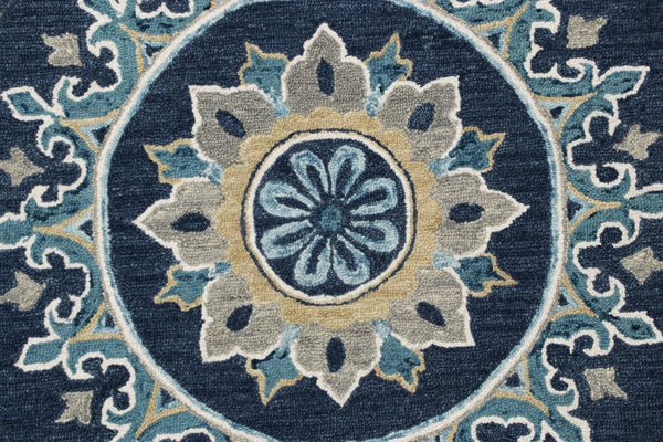 7' Round Blue Floral Medallion Area Rug