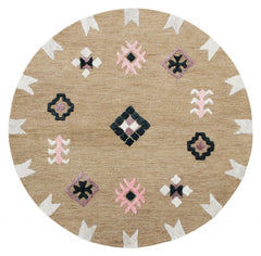 7' Round Taupe Boho Chic Motif Area Rug