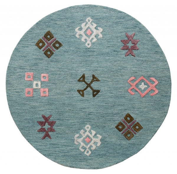 7' Round Blue Minimal Design Area Rug