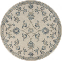 5' Round Beige and Blue Filigree Area Rug