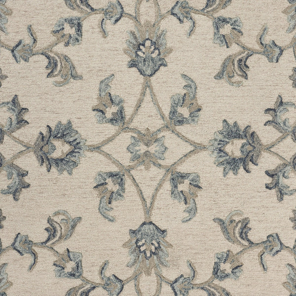 5' Round Beige and Blue Filigree Area Rug