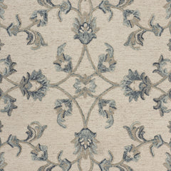 5' Round Beige and Blue Filigree Area Rug