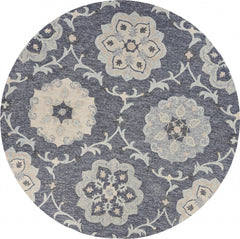 7' Round Gray Floral Trellis Area Rug
