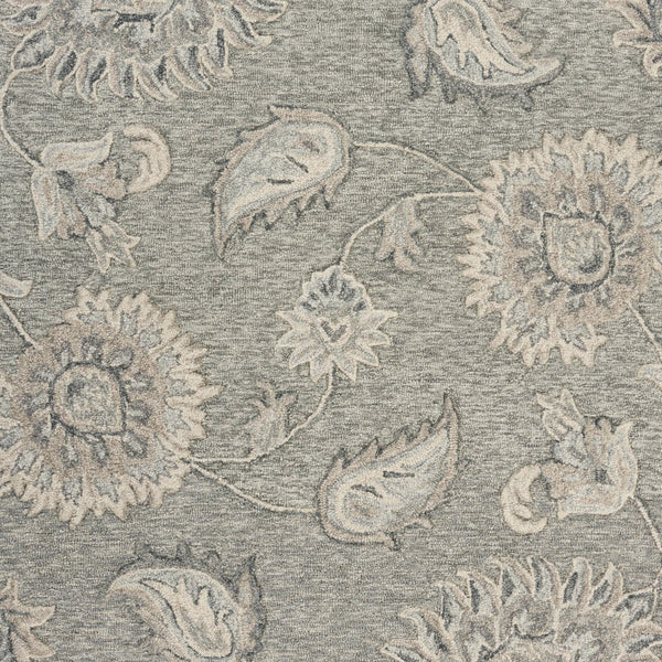 5' Round Light Gray Floral Area Rug